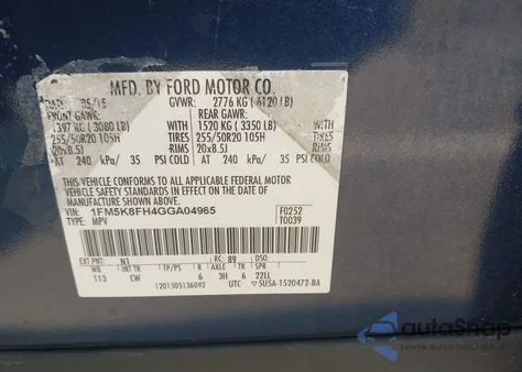 2016 Ford Explorer Limited from USA, damaged, VIN 1FM5K8FH4GGA04965